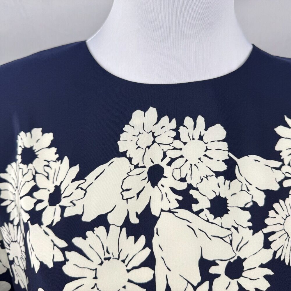 Laura & Jayne Vintage Blouse Sz 10 Blue White Flowers Polka Dots Pleated
