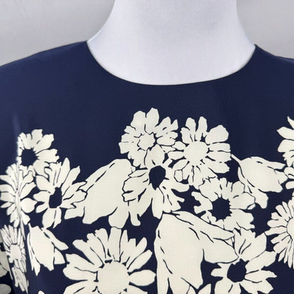 Laura & Jayne Vintage Blouse Sz 10 Blue White Flowers Polka Dots Pleated