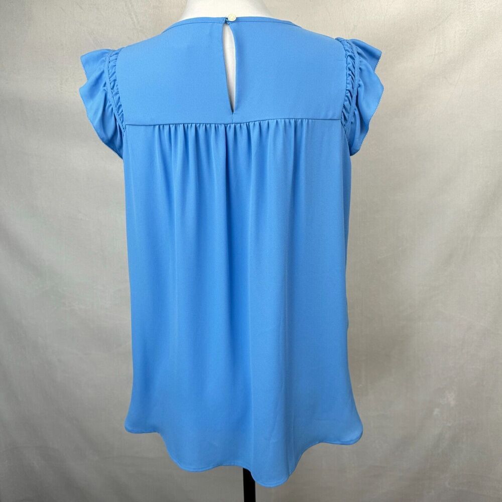 LOFT  Sz XS Yoke Top Blue Boat Neck Sleeveless Pullover Keyhole Flare Sleeves