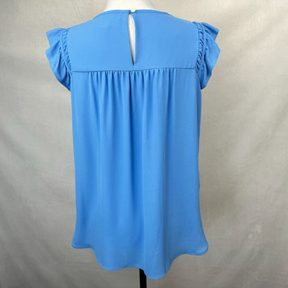 LOFT  Sz XS Yoke Top Blue Boat Neck Sleeveless Pullover Keyhole Flare Sleeves