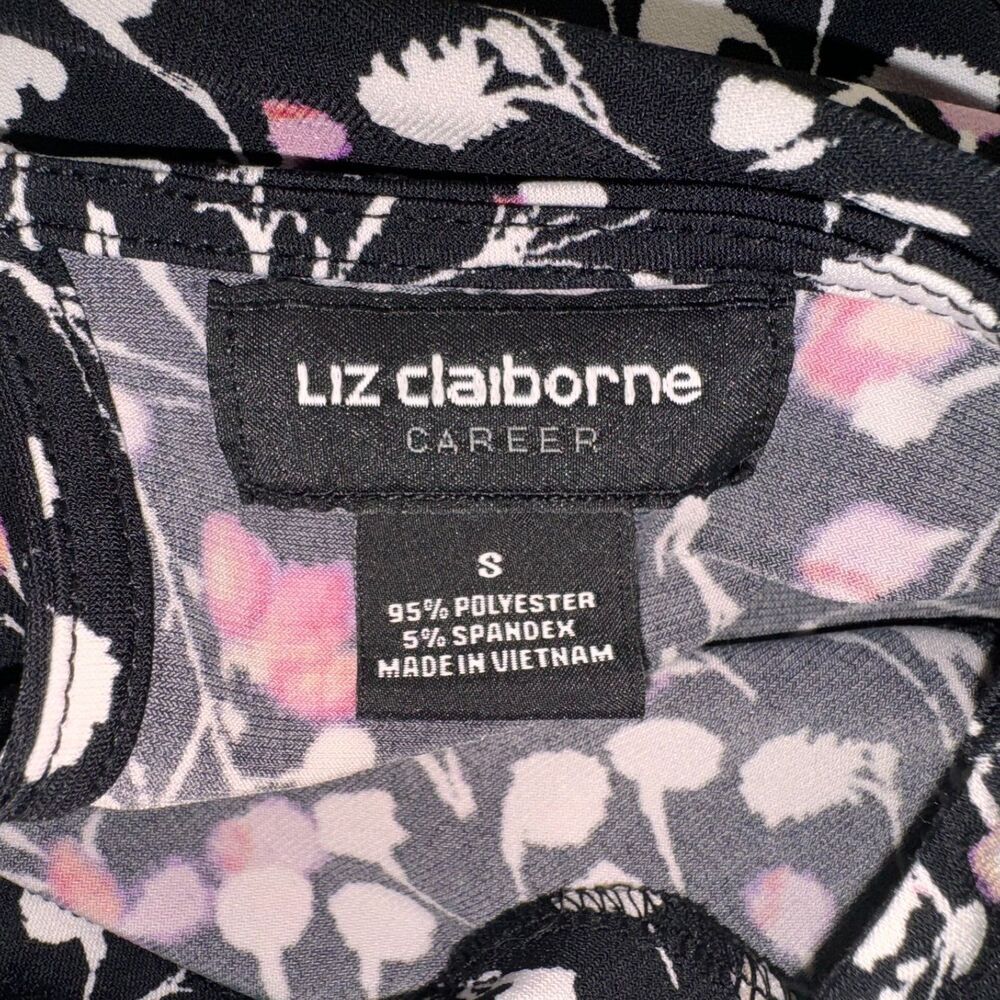 Liz Claiborne Career Top Sz S Floral boat neck cap sleeves back Keyhole