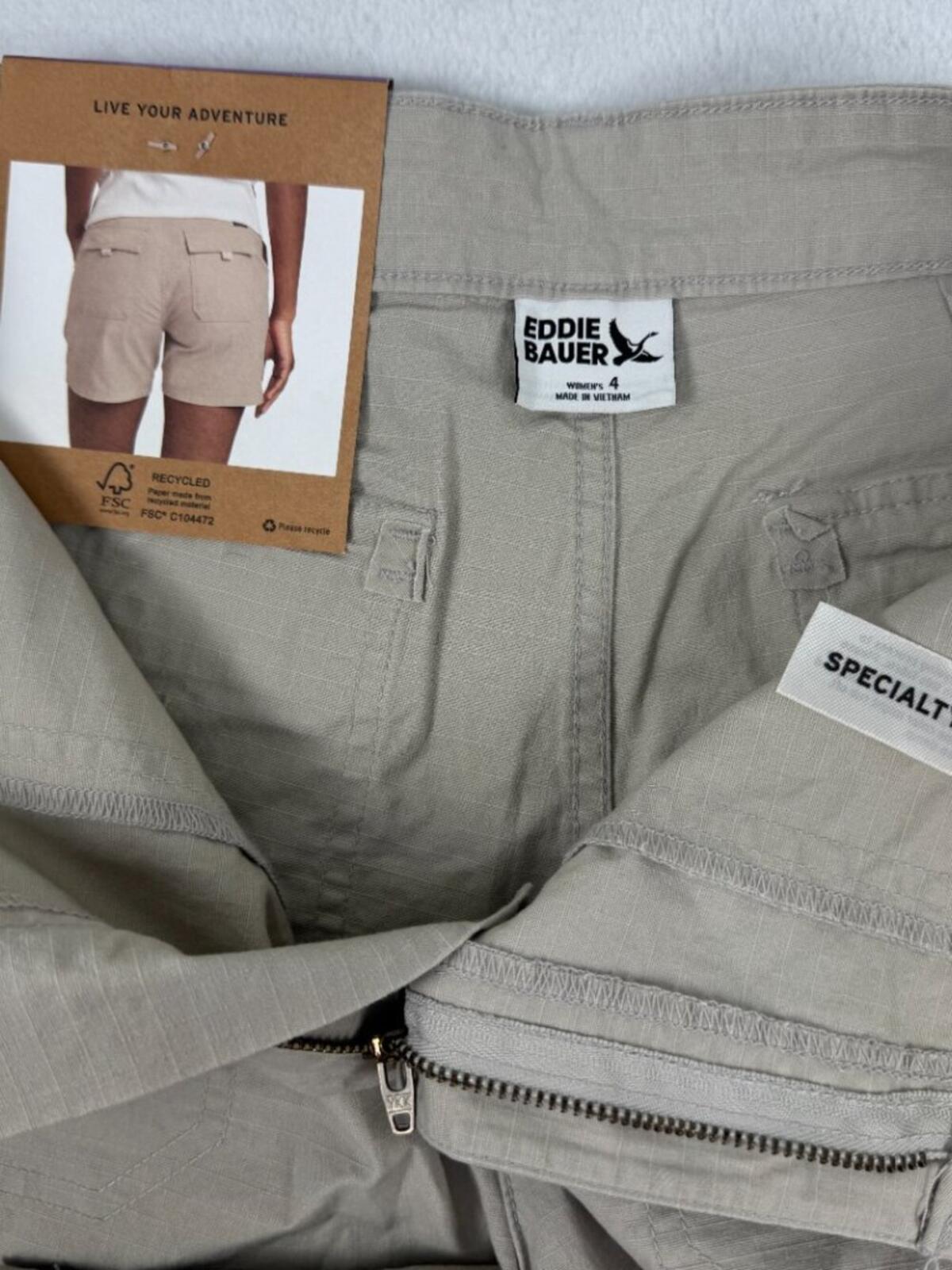 NWT Eddie Bauer Women's Ripstop Shorts Size 4 Beige Outdoor Hiking Travel B2246