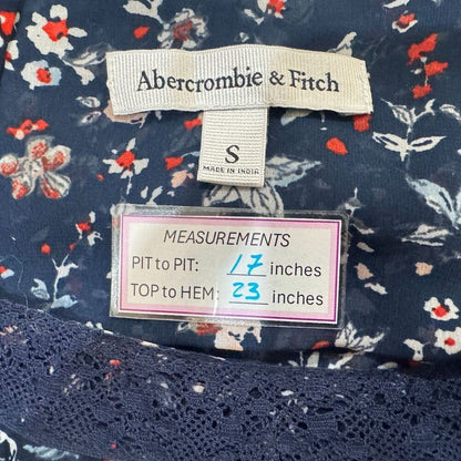 Abercrombie & Fitch Tank Sz S Navy Sheer Floral Ruffled Lace Trim Racerback