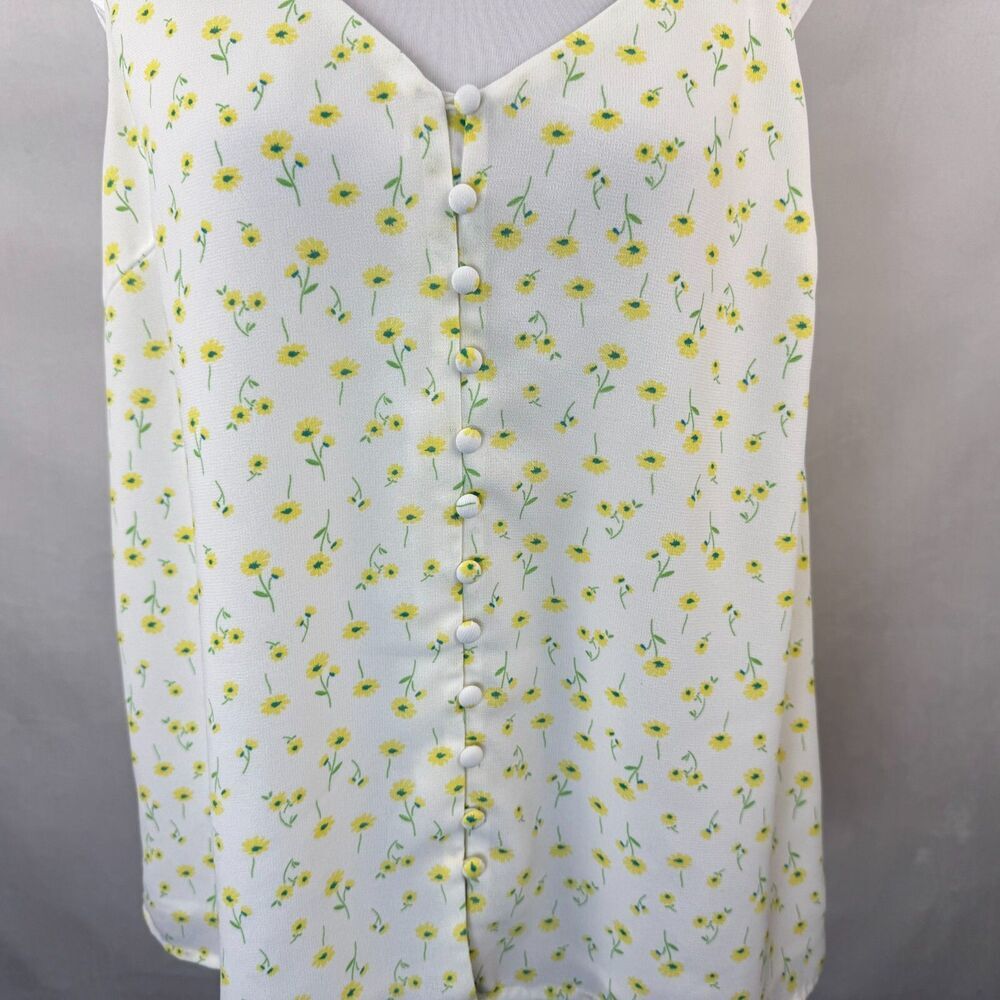 Sophie Rue Sz L Cami Floral Tank Top Ivory Fabric Buttons Front Lined