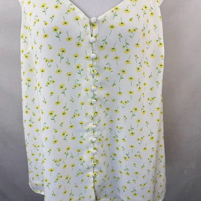 Sophie Rue Sz L Cami Floral Tank Top Ivory Fabric Buttons Front Lined