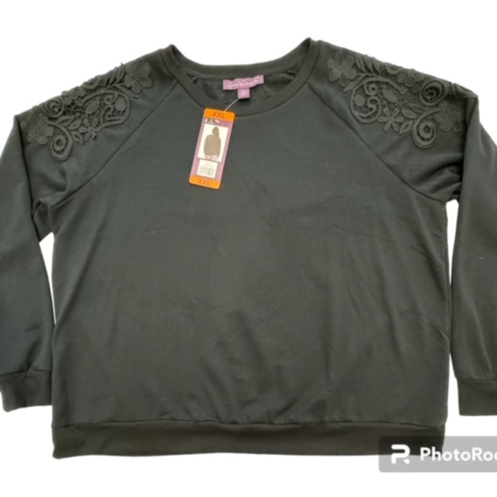 Gloria Vanderbilt Women Size XXL Black Sweater Lace Detail NWT