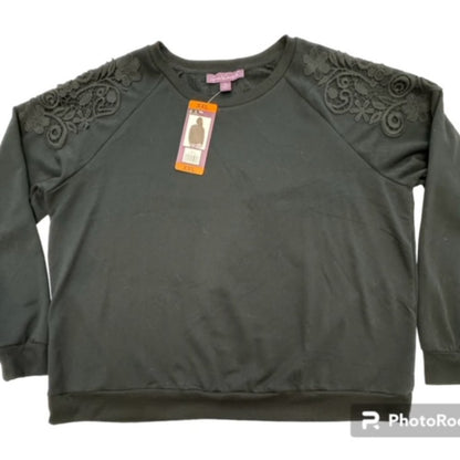 Gloria Vanderbilt Women Size XXL Black Sweater Lace Detail NWT