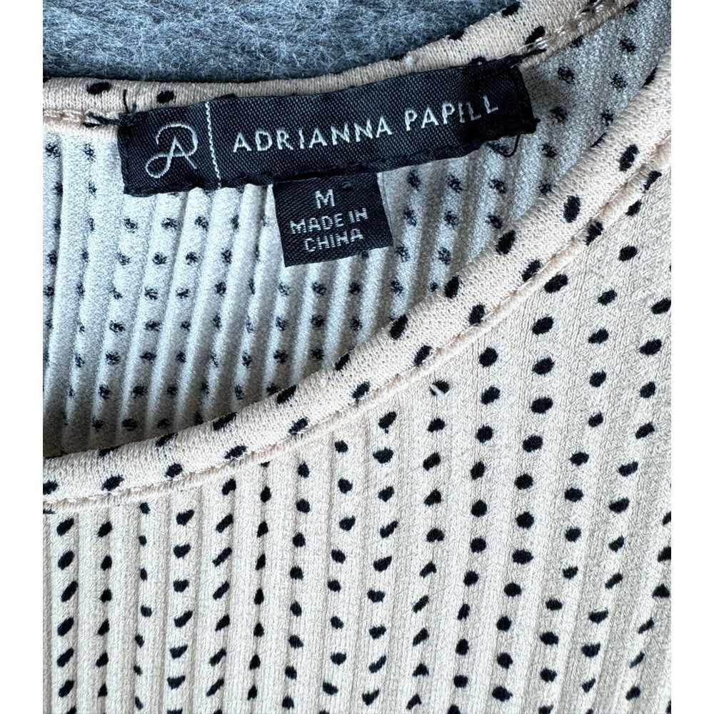Adrianna Papell Women Tan and Black Dot Flutter Sleeve Shirred Top Size Medium