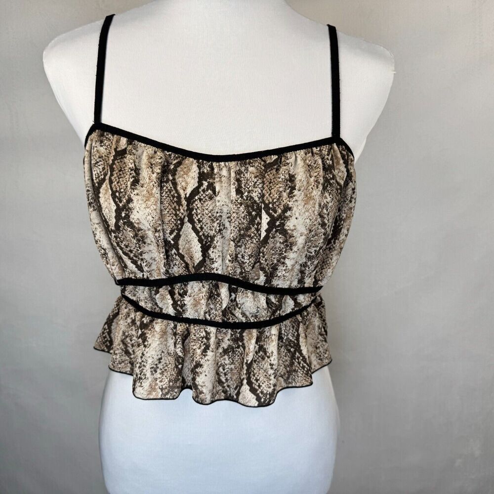 Forever 21 Crop Top Sz M Beige Snakeskin Print Black Trim Strap