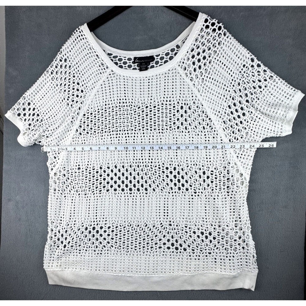 Lane Bryant Top Sz 14/16 Crochet Knit Fishnet Pullover Cover Up Round Neck