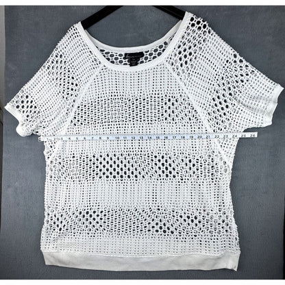 Lane Bryant Top Sz 14/16 Crochet Knit Fishnet Pullover Cover Up Round Neck