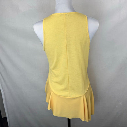 Zara BW Top Sz S Yellow Short Sleeve Round Neck Asymmetrical Peplum Hem