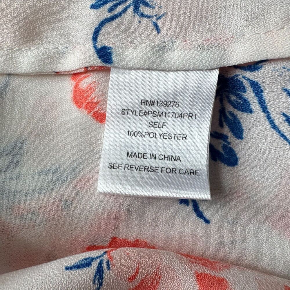 Pale Sky Ladies Sheer Top Sz S White Floral Split Neck Pleated Sleeveless
