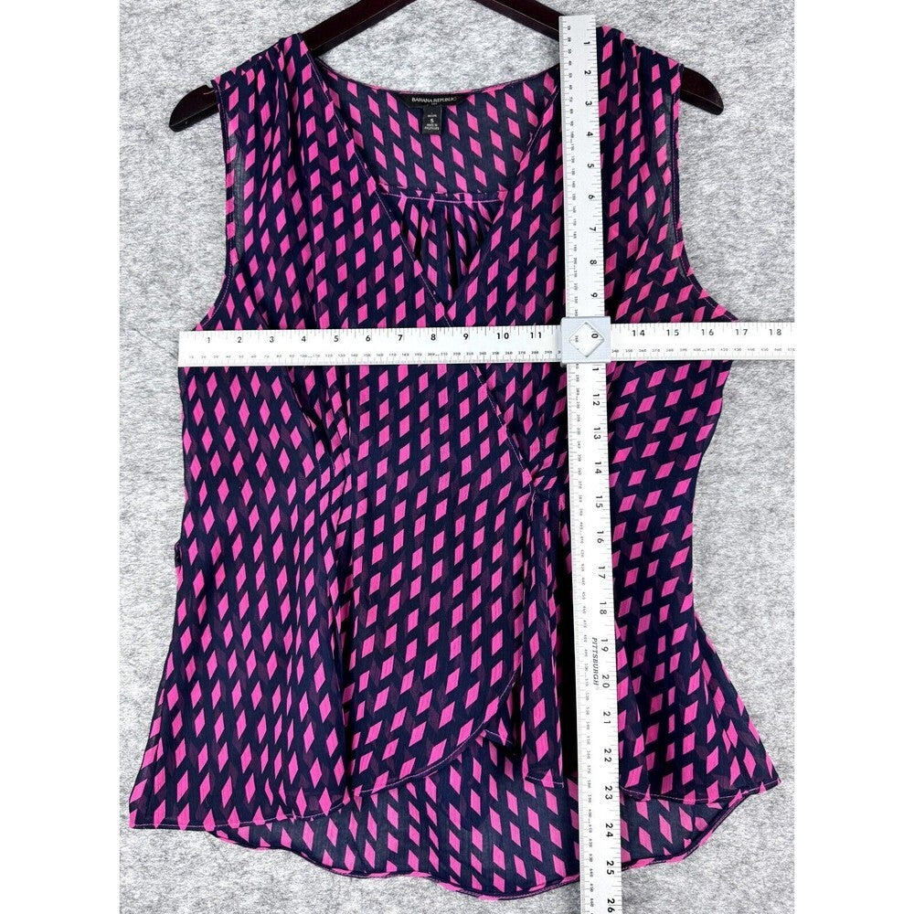Banana Republic Sleeveless Sheer Blouse Navy and Bright Pink Back tie - Petite S