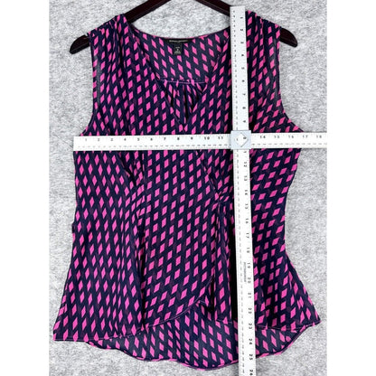Banana Republic Sleeveless Sheer Blouse Navy and Bright Pink Back tie - Petite S