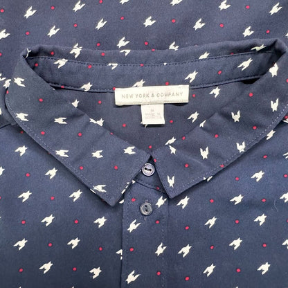 New York & Company Blouse Sz M Navy Blue Button Down Sleeveless Blouse