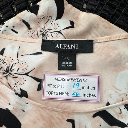 Alfani Women Sz PS Asymmetrical Top Floral Print Crochet Trim Round 3/4 sleeve