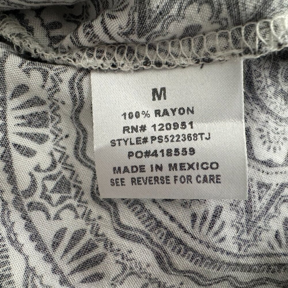Pink Rose Size M Top White and Black Print 3/4 Sleeve Boat Neck Back Slit