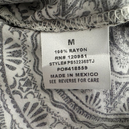 Pink Rose Size M Top White and Black Print 3/4 Sleeve Boat Neck Back Slit