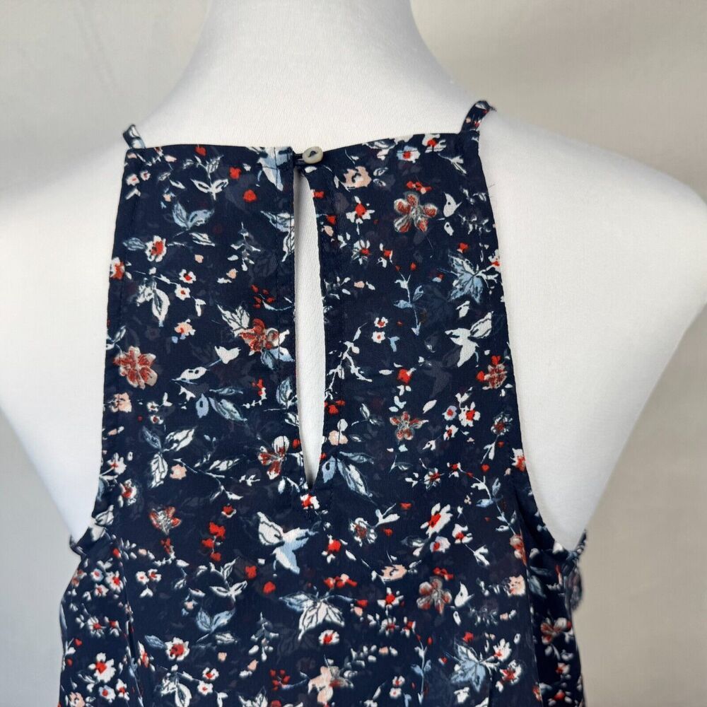 Abercrombie & Fitch Tank Sz S Navy Sheer Floral Ruffled Lace Trim Racerback