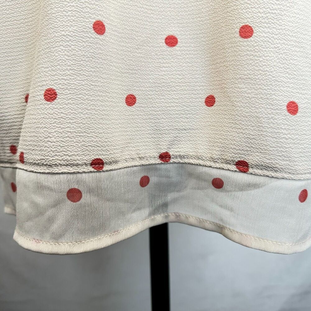 Fever Ladies Sz M Round Split Neck Polka Dot Ladder Trim Pullover Bell Sleeve