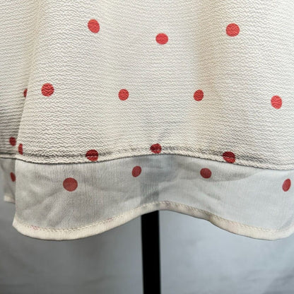 Fever Ladies Sz M Round Split Neck Polka Dot Ladder Trim Pullover Bell Sleeve