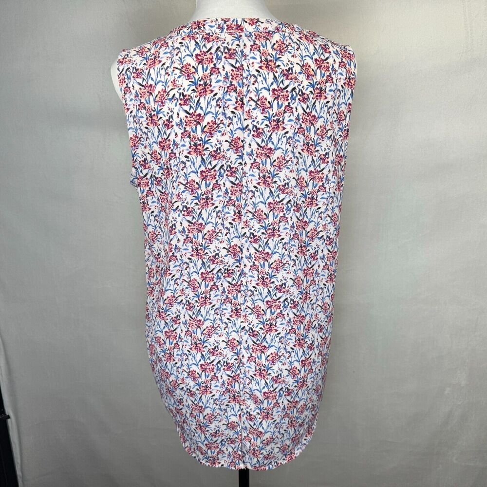 Zac & Rachel Women Tunic Sz M White Floral Print Hiding Buttons Sleeveless VNeck