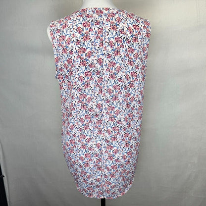 Zac & Rachel Women Tunic Sz M White Floral Print Hiding Buttons Sleeveless VNeck