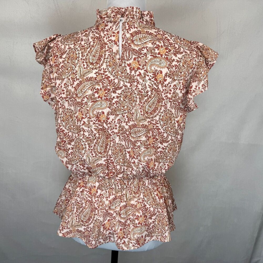 Alice Blue Women Sz M Floral Top Ruffle Crew Neck Cap Sleeves Elastic Waist