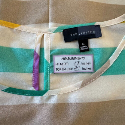 The Limited Ladies Top Sz M Polyester Multicolor Striped Round Neck Cap Sleeves