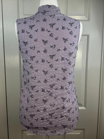 NWT Modern Ambition Purple Ruffle Collar Sleeveless Textured Blouse Small B2255