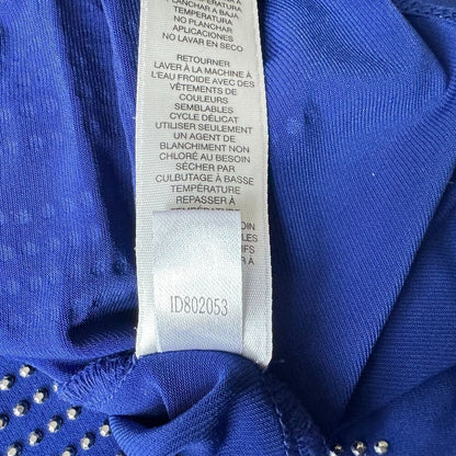 Chico's Top Sz 1 Blue Tunic Silver Embellished Round Neck 3/4 Sleeve Back Slit