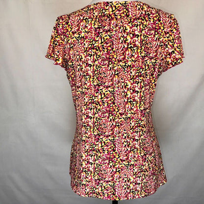ALFANI Sz M Pink Yellow Black White Scoop neckline front pleat flutter sleeve