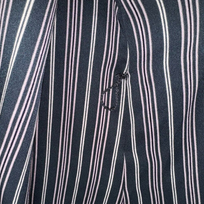 BCBG MaxAzria Blouse Sz S Midnight Teal Asymmetrical Wrap White Pink Stripes NWOT