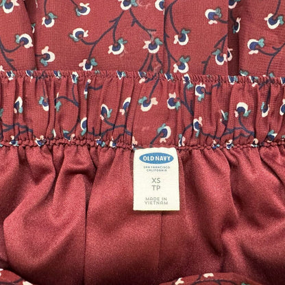 Old Navy Flare Skirt XS Mini Pleated Burgundy Floral Elastic Waist Pullover