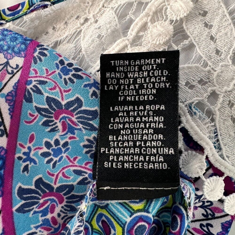 Zac & Rachel Ladies Top Sz M Multicolor with white lace round neck front tie