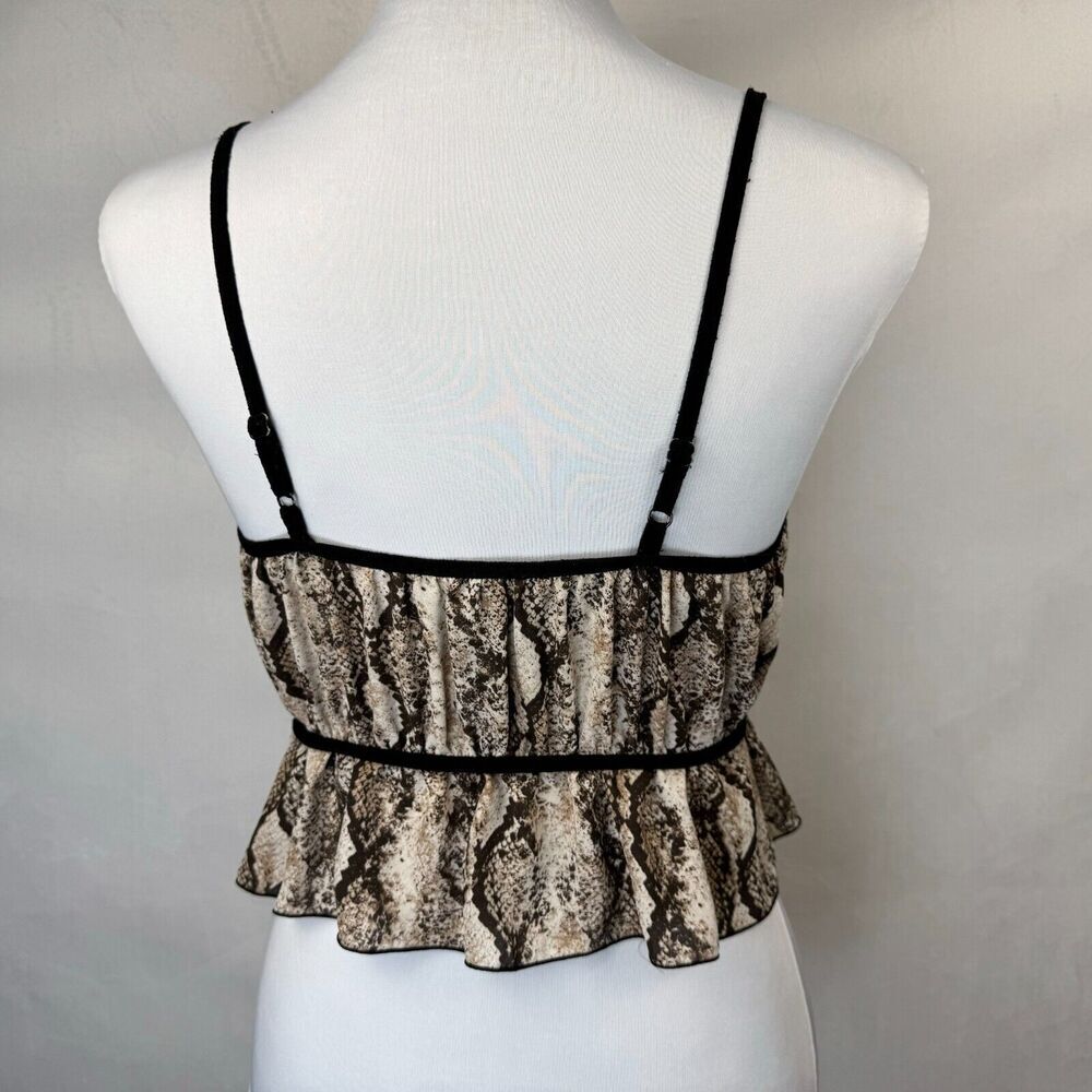 Forever 21 Crop Top Sz M Beige Snakeskin Print Black Trim Strap