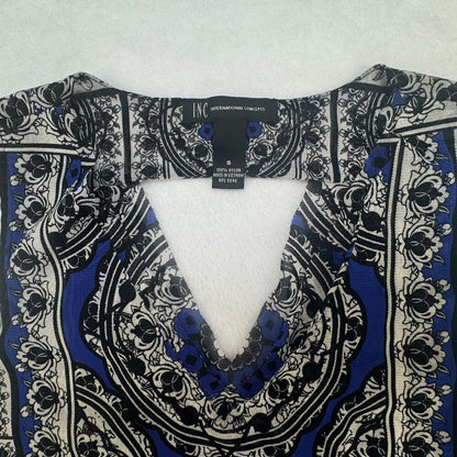 INC Women Top Sz S Blue Black VNeck Sheer Mesh Cutout Tank Top Layered Sleeveles
