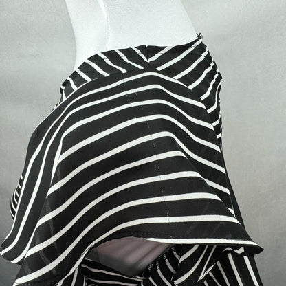 Elle Top Sz XS Flutter Sleeve Black White Stripes Round Neck Keyhole Side Slits
