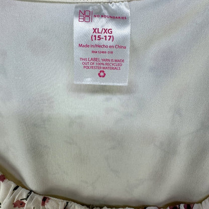 NOBO Cream top pink flowers princess style short sleeve U-Shape neck Size XL Jrs