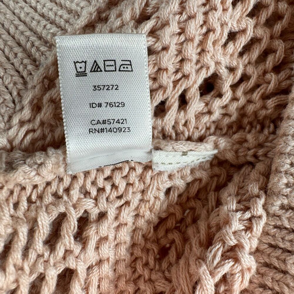 Loft Sweater Sz XS Pullover Open Knit Pale Pink Scalloped VNeck Ribbed waistline