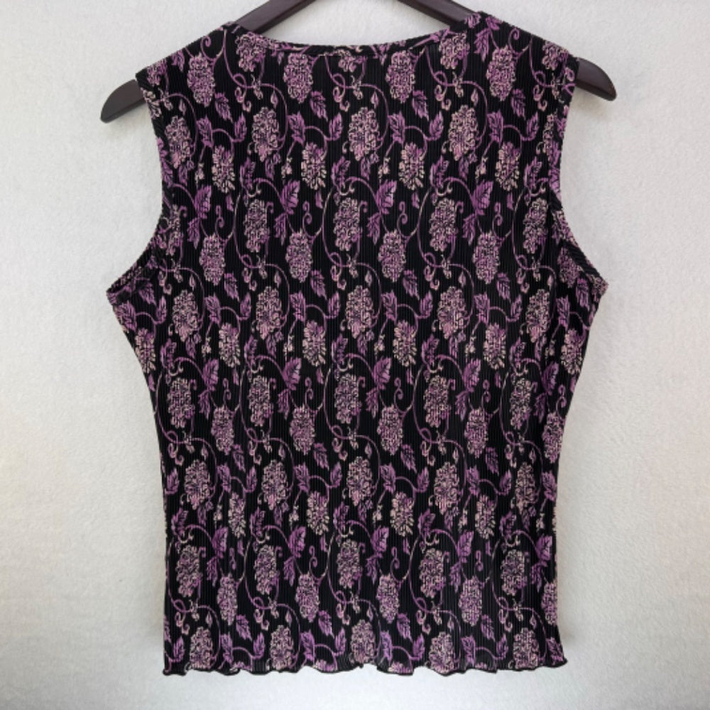 Christopher & Banks Ladies Top Sz S Sleeveless Purple Black Accordion Pleat