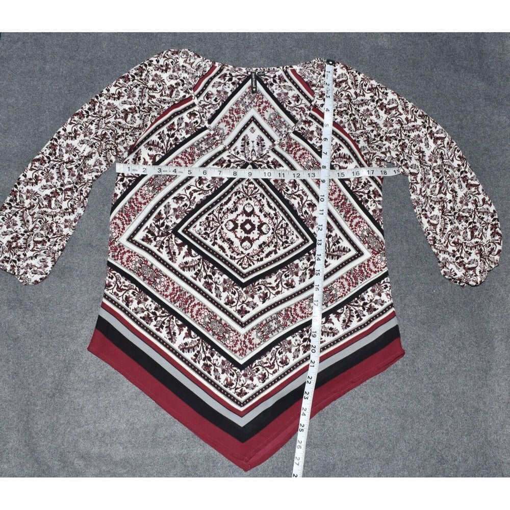 Heart Soul Boho Burgundy Floral V-neck Long Sleeve Blouse - Size Small