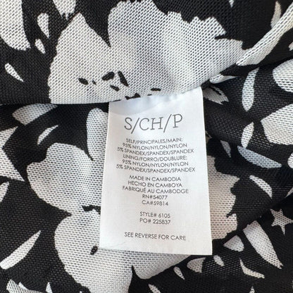 Cabi Women Top Sz S Stretch Mesh Black Floral Print Ruched Front Center