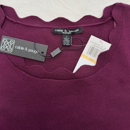 Cable & Gauge Women's Burgundy Scallop Neck Long Sleeve Sweater NWT