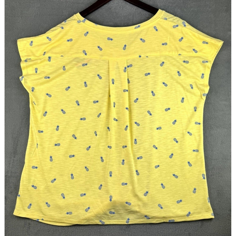 Izod Top Sz XXL Yellow Short Sleeve Blouse With Pineapple Print