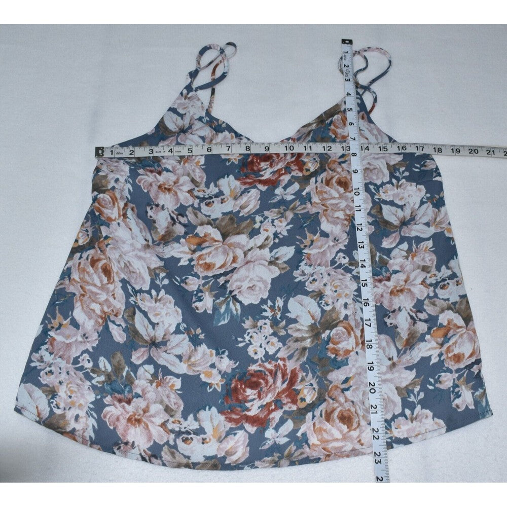 Gilli Lined Blue Floral V Neck Tank Top Double Spaghetti  Strap - Size Medium
