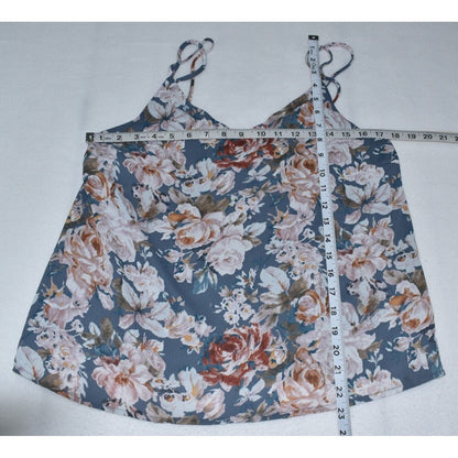 Gilli Lined Blue Floral V Neck Tank Top Double Spaghetti  Strap - Size Medium