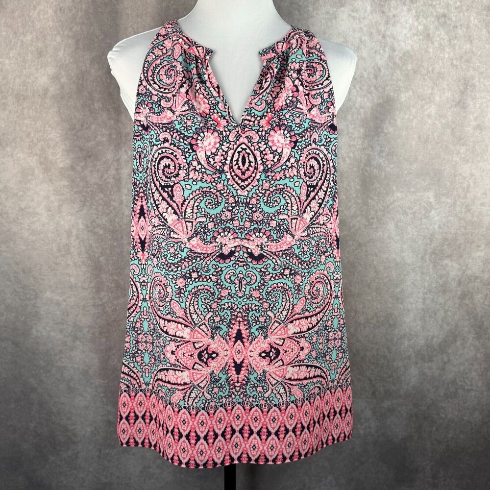 Cynthia Rowley Halter top Sz L Multicolor Paisley print, front keyhole