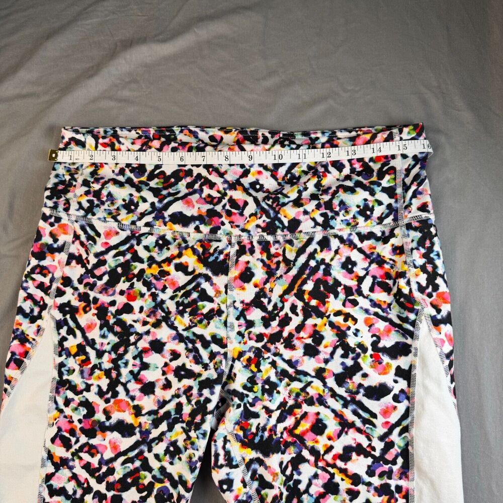Athleta Capri Yoga Pants Sz L High Rise White and Multicolor Print